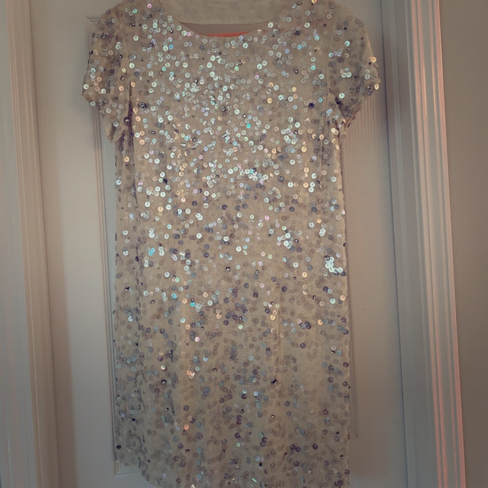 ASOS white sequin shift dress with open back